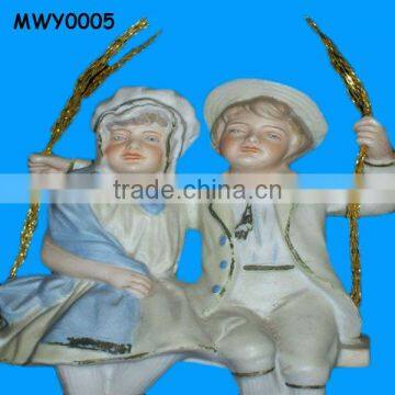 Boy and Girl Swinger Ceramic Bisque Ware