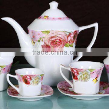 2016 new item porcelain square 17pcs tea pot set ceramic flower handmade design