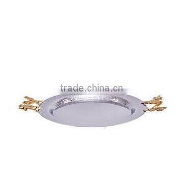 aluminium shiny polished tray with gold plated handle