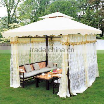 3*3 meter outdoor garden wrought Iron gazebo with water proof canopy,curtain and sofa set inside, DR-1106