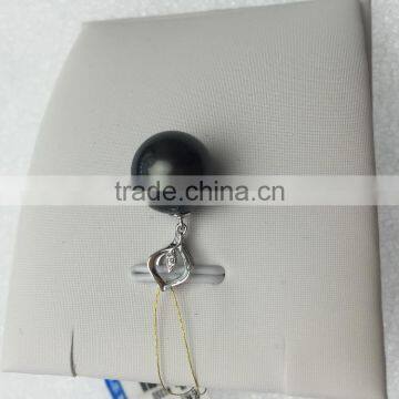 White Gold Necklace Black Tahitian Pearl Pendant photo-2