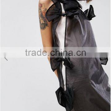 Summer Dress For Women Black Lightweight Organza Contrast Lining Crew Neck Bow Detail Midi Organza Dress photo-3