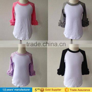 2017 cheap casual 100% cotton wholesale raglan shirt tops with ruffle sleeve