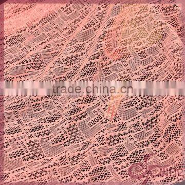 Orange geometric stretch tricot fabric, fashion swiss lace fabric