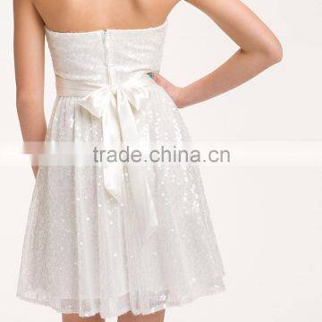 White Wedding Party Dress Strapless Sweetheart Sequin Party Dress HSD1242 photo-3