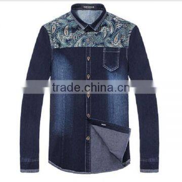 Latest long sleeve jeans shirt for men with printing ,combination printing men's jeans shirt,jeans men shirt for wholesale