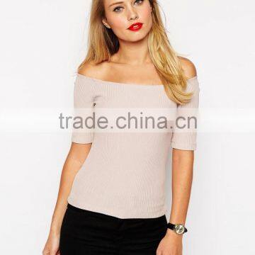 Latest arrival Off Shoulder Top in Rib with Boat neckline