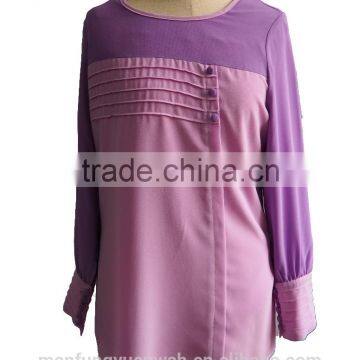 Malay Style Round Collar Long Sleeve Orange Chiffon Shirt Blouse photo-5