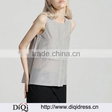 Sleeveless double round neck vest sexy fancy blouse fashion casual tops