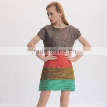 Ladies multi rainbow color wrinkle loose new model dress