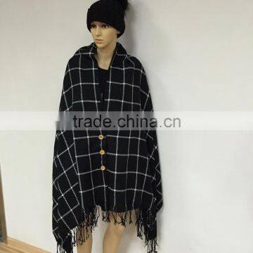 Acrylic Plaid Shawl Scarf Black and White photo-2