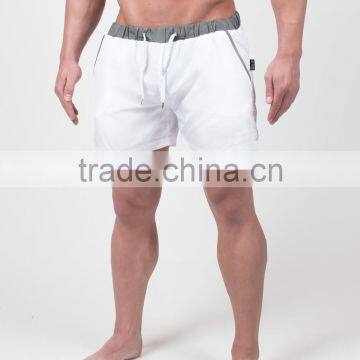 White Plain Mens Mid Length Swim Shorts 100% Polyester Dry Fit Moisture Wicking Shorts Fashion Beach Shorts