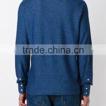 High Quality Blue Cotton Denim Style Long Sleeve Polo Shirt for Men photo-3