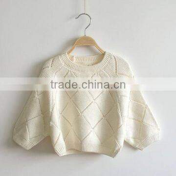 Child Bat Sleeves Pullover Baby Girl Pointelle Modern Knitting Sweater photo-4
