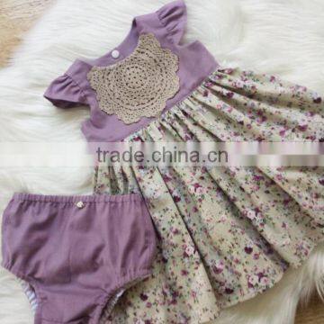 Flutter Lace New Design Floral Wholesale Dresses Cotton Frock Purple Clothes