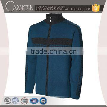New Arrival Mock-neck Zip-up Swallow Gird Jacquard Merino Wool Sweater Men photo-3