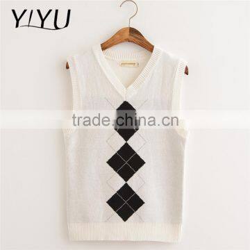 Custom Girl Grey Geometric Knit School Uniform Sweater Vest photo-5