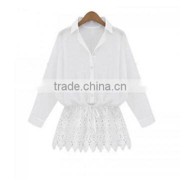 Last New Design Hollow Polyester Patchwork Solid White Women's Cardigan photo-3