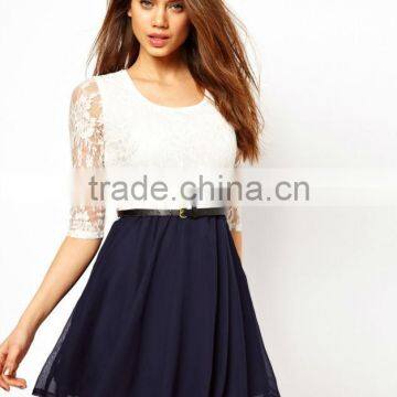 Lace Belted Skater Dress