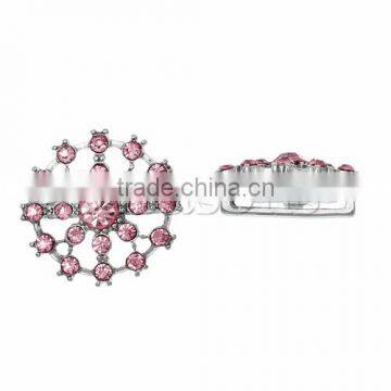 Spacer Beads Christmas Snowflake Silver Tone Pink Rhinestone Hollow 22mm x 21mm,2 PCs