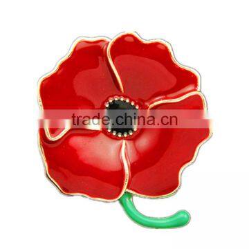 Beautiful Large Red Flower Crystal Badge Pin Gold Brooches For Women