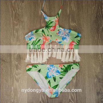 flower tassel leaves swimwear bikini/ latest fashion green pink tassel bikini swimwear