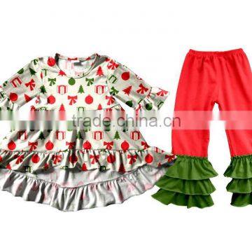 Wholesale Christmas Baby Clothes Girls Fall Boutique Children's Gift Style Outfits Ruffle Pants Clothing Set