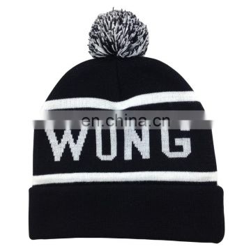 Custom winter acrylic jacquard knitted hats with pom poms