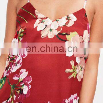 Mature Women Sexy Red Based Floral Print Mini Dress With Thin Straps photo-3