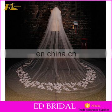 2017 wholesale Latest Bridal Long Cathedral Lace Trim Wedding Veil