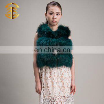 Factory Wholesale Customized Green Lady Real Women Raccoon Fur Vest