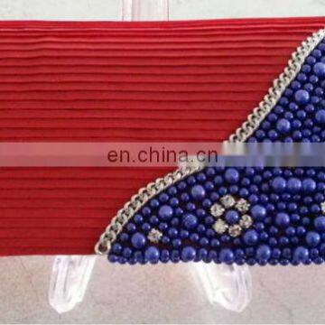 Women Satin Diamante Pleated Wedding Bridal Evening Handbag Clutch Bag