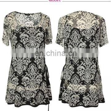 Wholesale Abstract Print Twist Slim Fit For Old Ladies Tunic Top photo-3