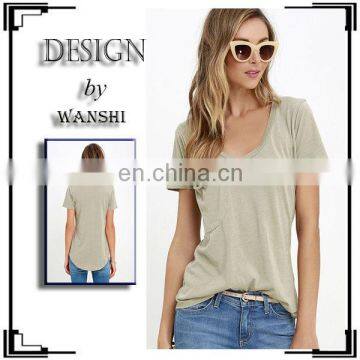 Fashion Design Plain Women T-Shirts Wholesale V-neck Short Sleeves Blank T-shirt