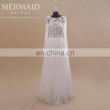 long sleeve beaded civil bohemian guangzhou wedding dress with handmade flowers