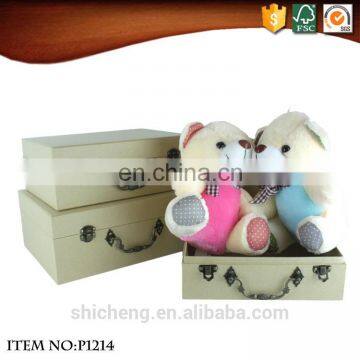 Decorative Pure Color Kraft Paper Cardboard Antique Metal Handles Suitcase Storage Box photo-5
