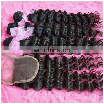 Super 4"*4" Filipino raw indian deep wave deep curl remy human hair weave with middle part lace closure