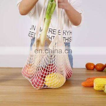 wholesale eco friendly cotton mesh produce bag reusable Fruit vegetable Tote Mesh Net Woven Cotton Shopping Bag