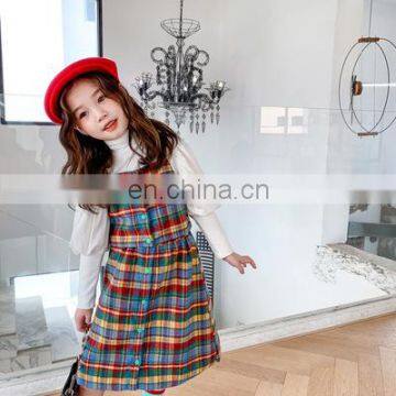 2020 autumn girls dress plaid sling suit skirt