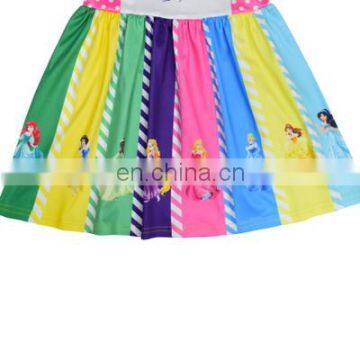 A0183# Girls Dress 2020 Summer Cotton Sleeves Print Cartoon Clothes Kids Dress