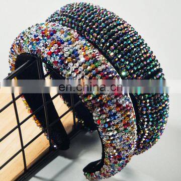 Luxury Full Color Crystal Headband for Women Padded Hairband Handmade Beaded Wide Headwear Hair Accessories Hair Hoop for Girl