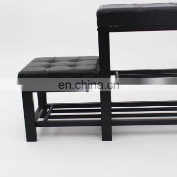 Customized Black PVC Leather Luxury Shoe Rack Ottoman Rectangle Long Double Size Beach With Metal Frame photo-5