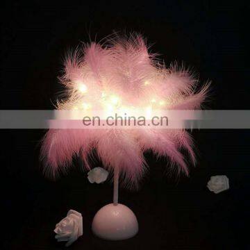 New Arrival Modern Luxury LED Feather Table Lamp Pink White Feather Lamp Battery For Bedroom Room Decoration