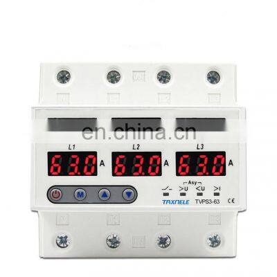 Three phase Voltage Protector 63A 220V 3P+N Over Under Voltage Current limiter  adjustable voltage protective