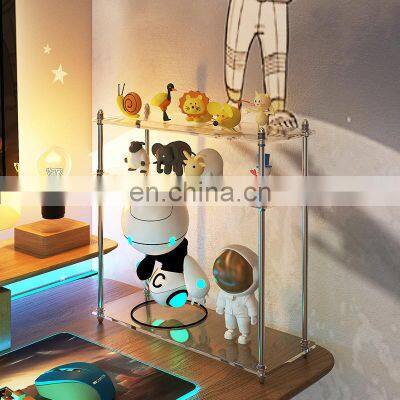 Bathroom Shelf 2-tier Gold Kitchen Bathroom Organizer Countertop Rack Storage Shelf Standing Cosmetic Holder Glass + Metal MJ