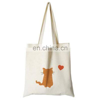 Custom Print White Canvas Tote Cute Cat Women Shopping Handbag photo-3