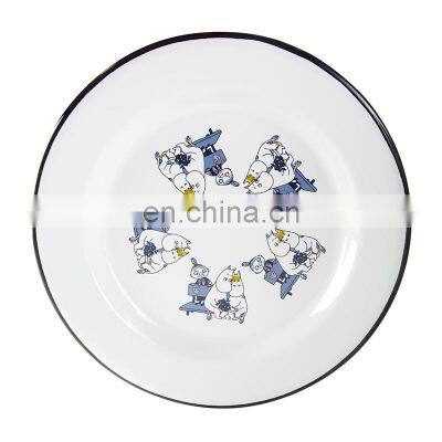 Customized factory cheap porcelain grill cast iron cake plate with gold rim for wholesale