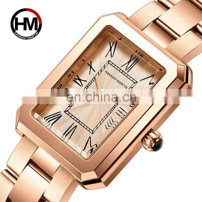 HANNAH MARTIN 1301 Women Quartz Watch Simple Square Dial Classic watch Rose Gold women wrist watch set