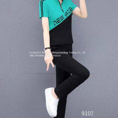 Monisa Sports Leisure Colorful Mixed Suit With Short Sleeves and Long Trousers photo-3