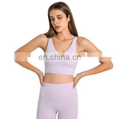 Wholesale Sexy V Neck Yoga Bra Back Cross Strap Women Gym Top High Impact Sportswear Bra Ladies Workout Running Fitness Tank